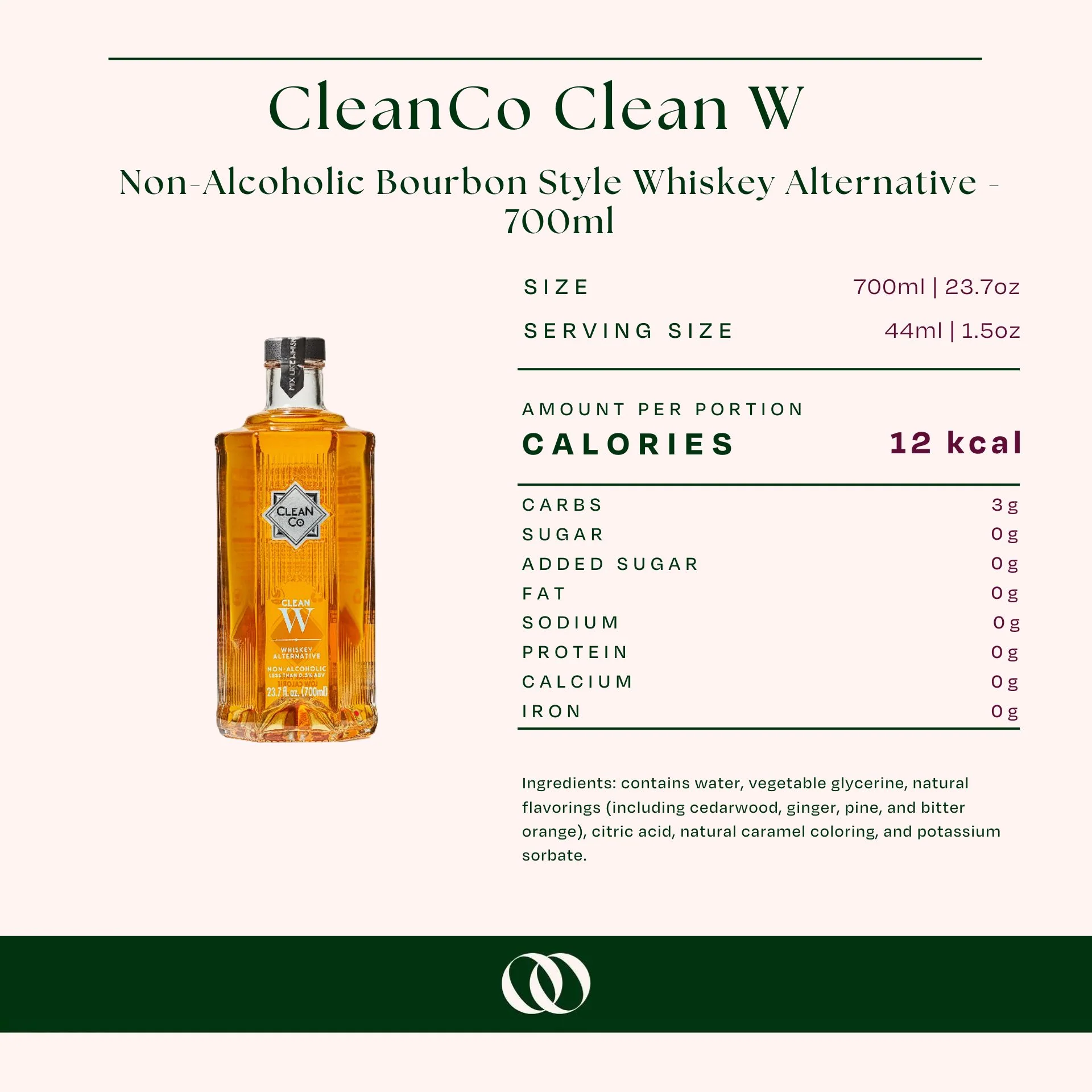 CleanCo Clean W - Non-Alcoholic Bourbon Style Whiskey Alternative - 700ml - Image 3